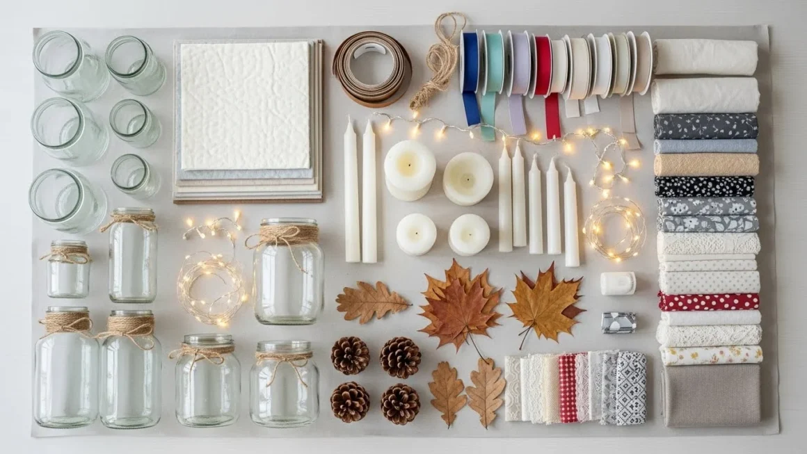 Family creating DIY holiday decorations together at home using paper crafts and handmade decor items